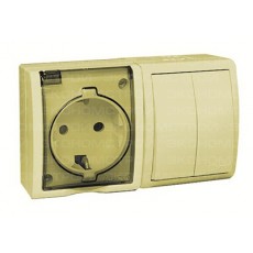 Simon Simon15 Aqua Блок накладной, влагозащищенный: розетка + выключатель 2-клавишный IP54 10/16A 25