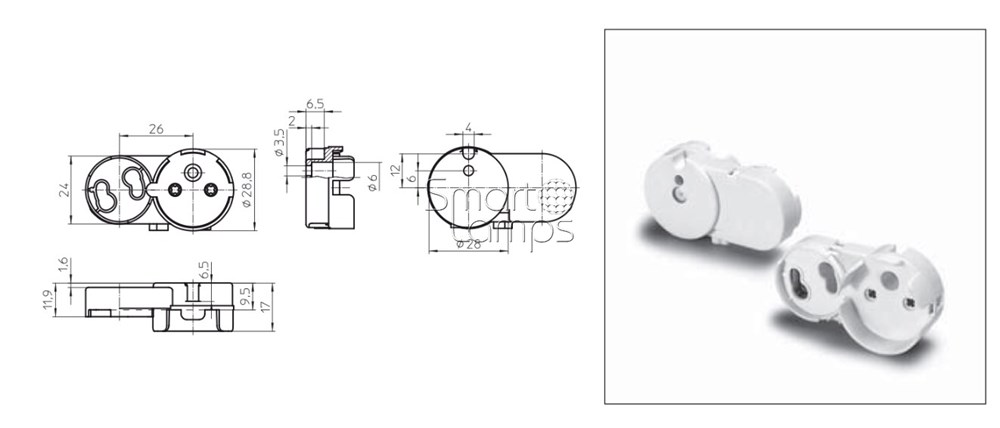 Патрон G13 со стартеродержателем  G13 накидной для ламп T8. Foton Lighting 47920