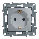 672431. Legrand. Etika (Алюминий). Розетка 2К+З с заземлением, со шторками, 16A, встраиваемый монтаж