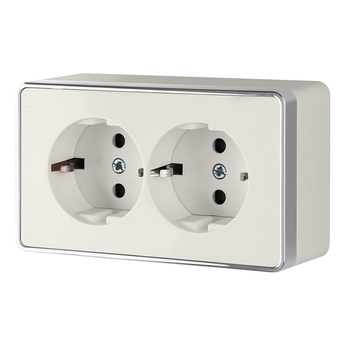 Розетка с заземлением двойная IP20 16A слоновая кость,хром. Werkel W5072103