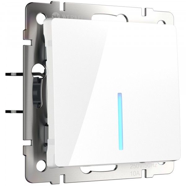 Выключатель 1-клавишный с подсветкой IP20 Белый глянцевый. Белый глянцевый.Werkel. W1110101