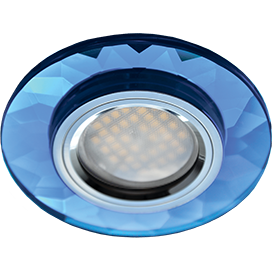 Встраиваемый светильник круг стекло 1*Gu5.3 12/220V,12/220V,. Голубой / Хром. EcolaFL1654EFF