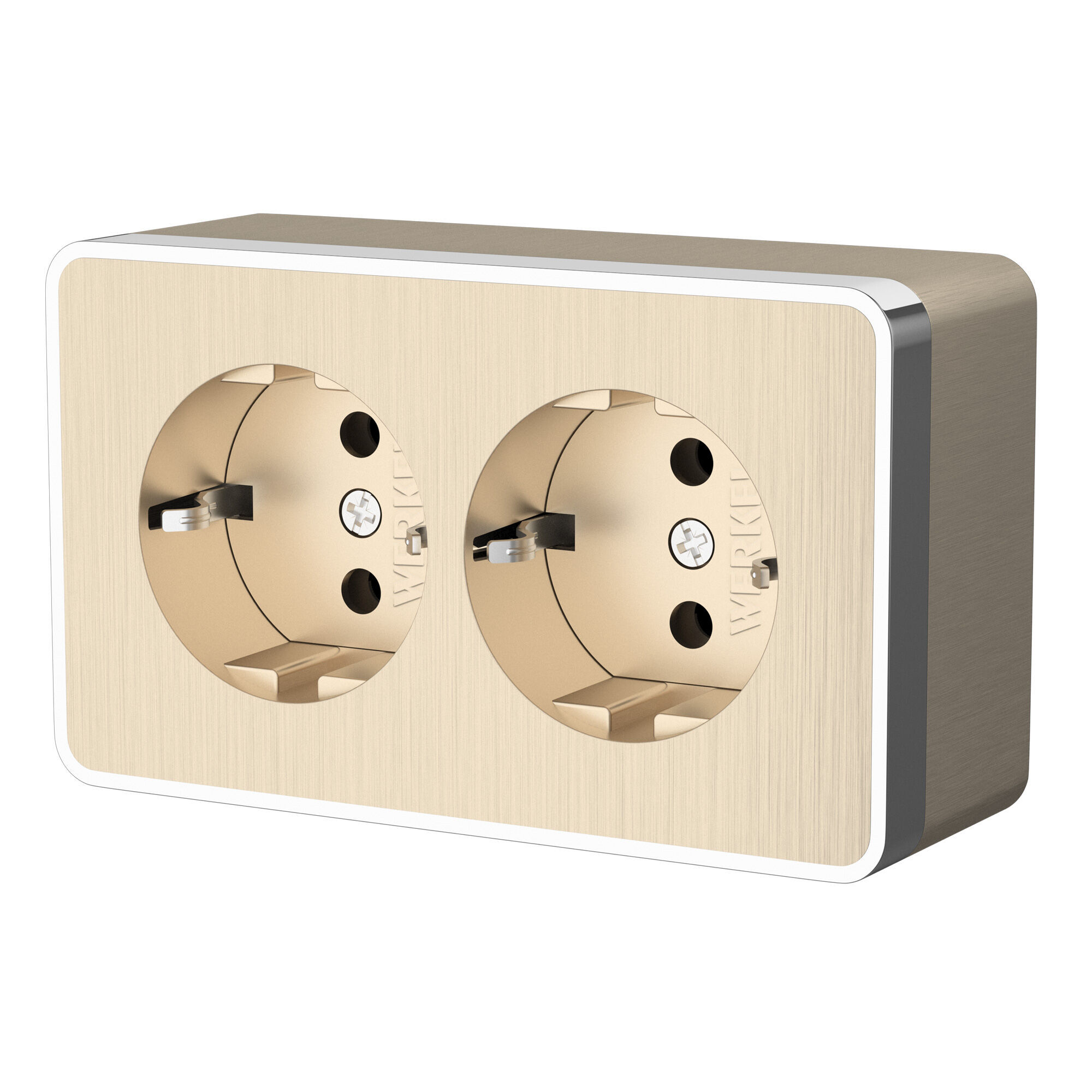 Розетска с заземлением двойная IP20 16A шампань рифленый,хром. Werkel W5072110