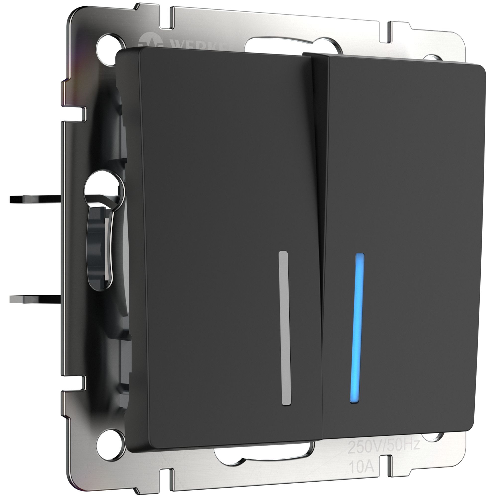 Выключатель 2-клавишный с подсветкой IP20 черный матовый. Черный матовый.Werkel. W1120108