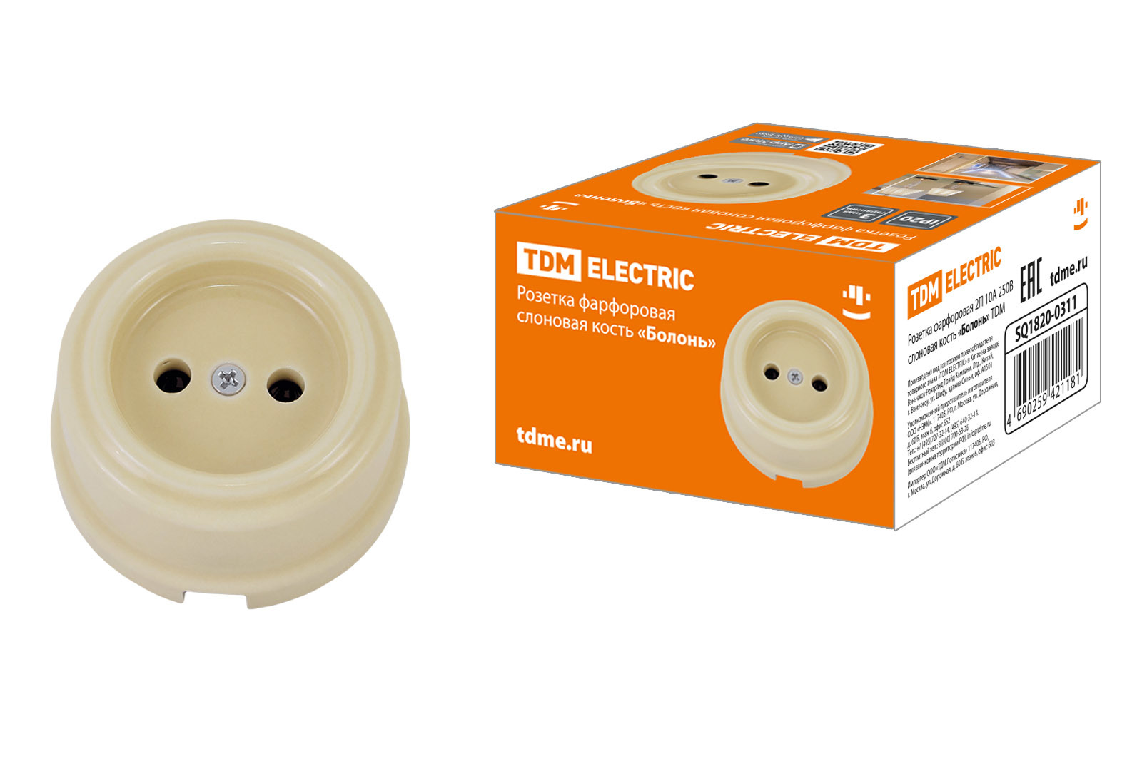 Розетка фарфоровая IP20 10А  Слоновая кость. TDM electric SQ1820-0311