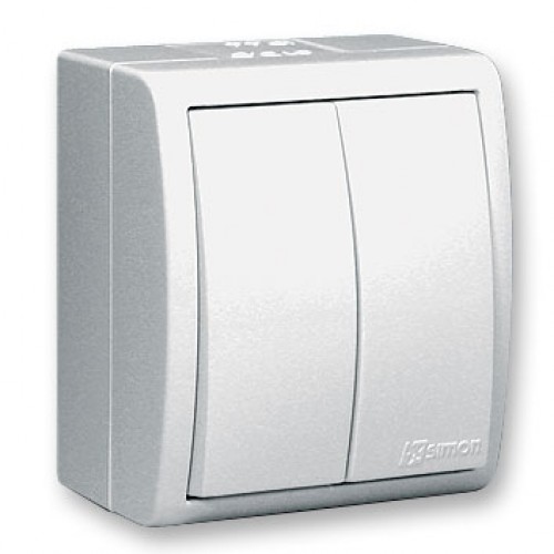 Simon Simon15 Aqua Выключатель накладной, влагозащищенный, 2-клавишный IP54 10A 50Гц 250V белый