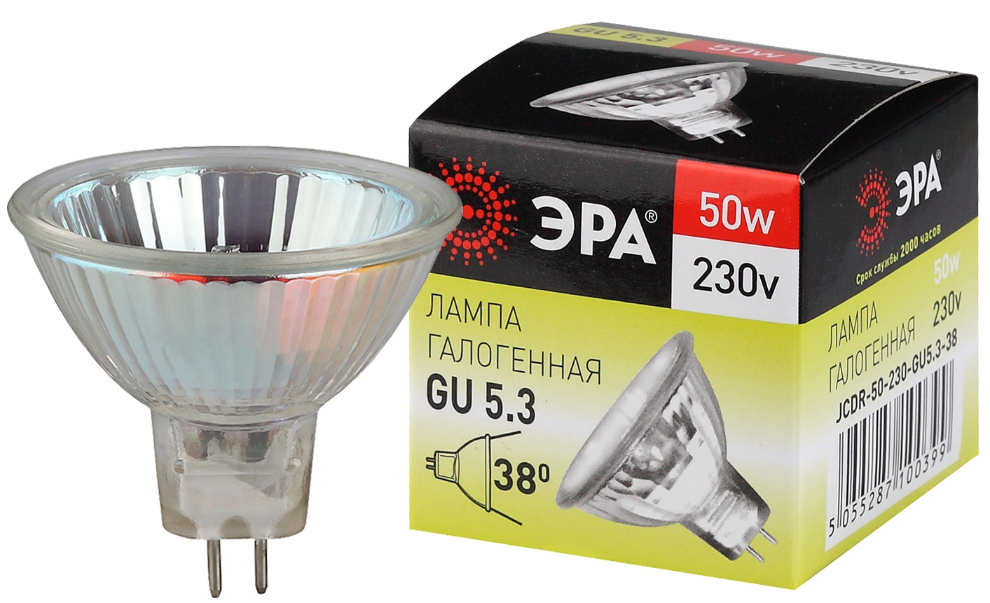 Галогенная лампа MR16 софит 230V, GU5.3 50W. Эра MR16 C0027365
