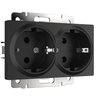 Розетка с заземлением сдвоенная IP20 16A черная. Черный матовый. Werkel W1172008