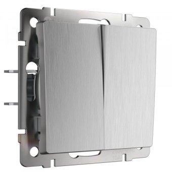 Выключатель 2-клавишный IP20 Серебряный рифленый. Werkel. W1120009