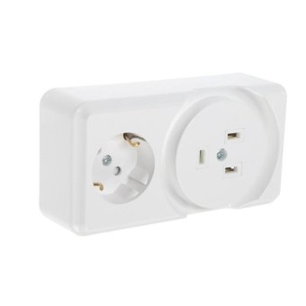 Розетка двойная (РШ/евро) 2P+PE, ткрытой установки, со шторками, 32А/16A, IP20. Белый. EKF AS-250-32