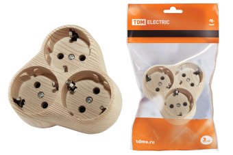 Разветвитель на 3 розетки, с заземлением, 16A, IP20. "Эко" сосна. TDM electric SQ1806-0077