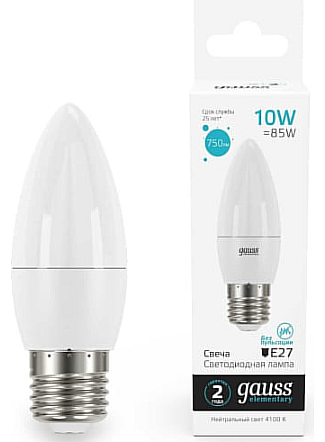 Светодиодная лампа "Свеча" нет . E27, 10W, 240V, 4100K. Gauss 30220