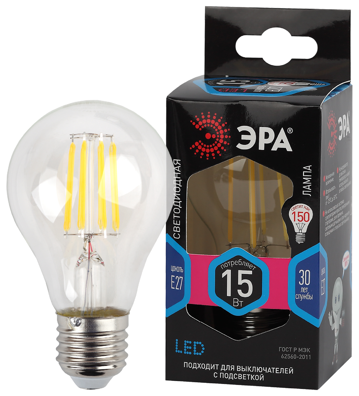 Светодиодная лампа "Груша" . E27, 15W, 170-265V, 4000K. Эра  F-LED Filament Б0046983