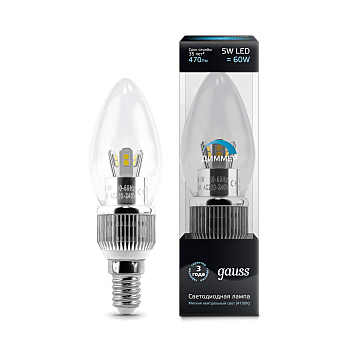 Светодиодная лампа "Свеча трилистник" диммируемая . E14, 5W, 220V, 4100K. Gauss HA103201205-D