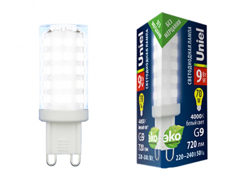 Светодиодная лампа "кукуруза" . G9, 9W, 240V, 4000K. Uniel G9 JCD UL-00006489