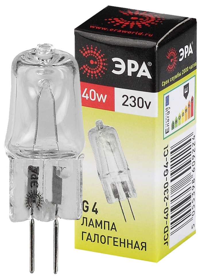 Лампа галогенная Капсула прозрачная 230V, GU4 40W. Эра GU4 C0039280