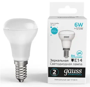 Светодиодная лампа "Рефлектор R50" . E14, 6W, 220V, 4100K. Gauss 63126