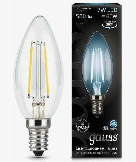 Светодиодная лампа "Свеча" . E14, 7W, 220V, 4100K. Gauss 103801207