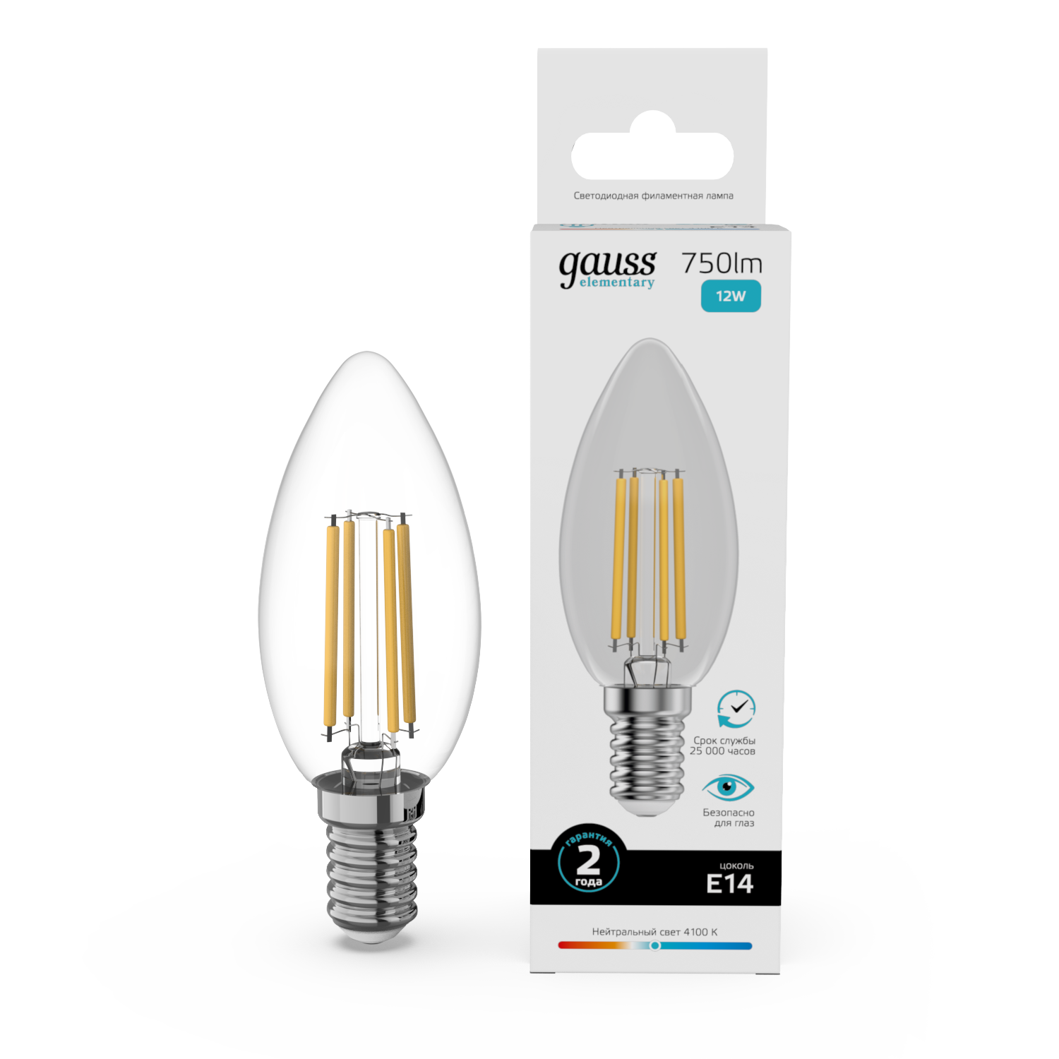 Светодиодная лампа "Свеча" . Е14, 12W, 220V, 4100К. Gauss 32122