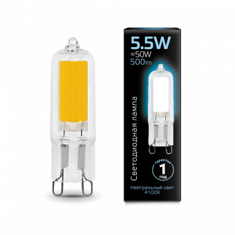 Светодиодная лампа "Капсульная" . G9, 5.5W, 220V, 4100K. Gauss 107809205